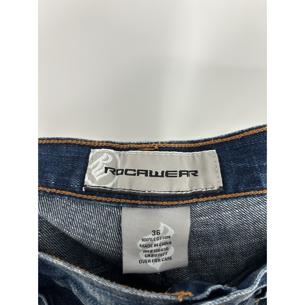 Rocawear Baggy Embroidered Faded Jeans Y2K Vintage Skater 00s 2000s Size 36x32 - Picture 3 of 10
